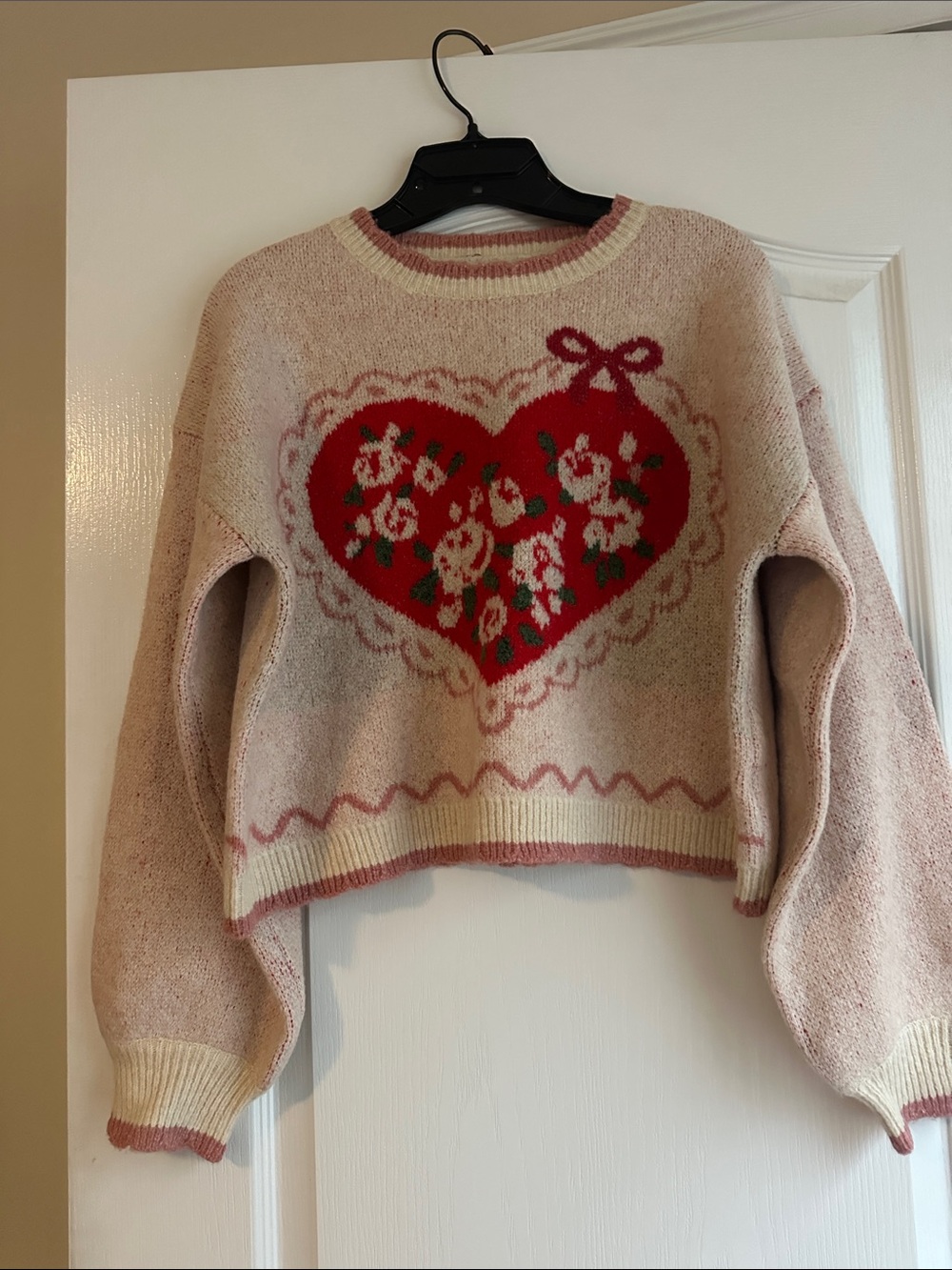So Me Pink Floral Heart Crewneck Sweater